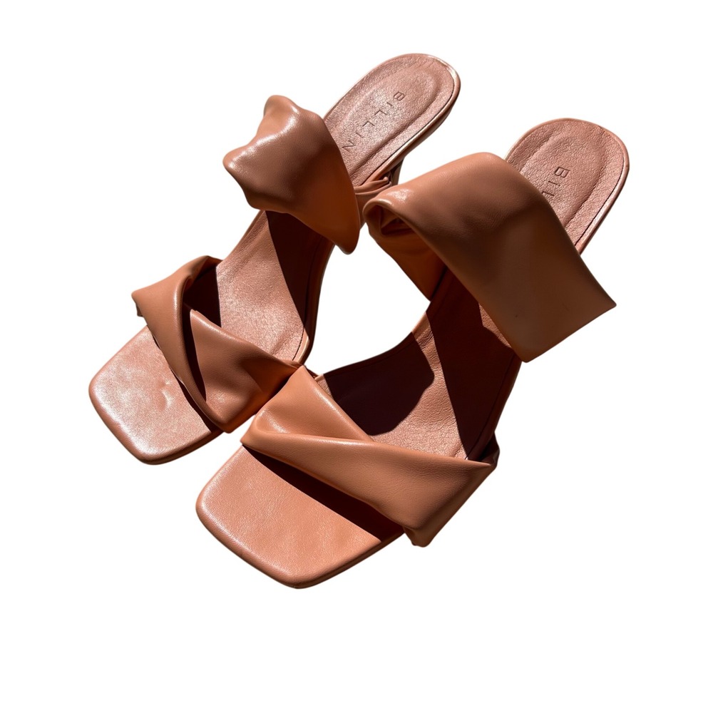 Billini Ziggy Sandals Women Peach Tan Twisted Strap Stiletto Square Toe Size 8